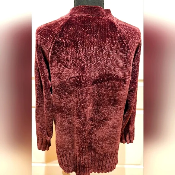 LOFT Cardigan Soft Chenille Sz Small Cranberry Color - Picture 6 of 9